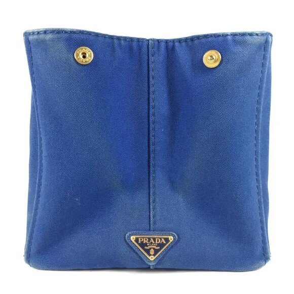 PRADA Canapa L Hand Bag Tote Bag Canvas blue/White - Picture 11 of 14